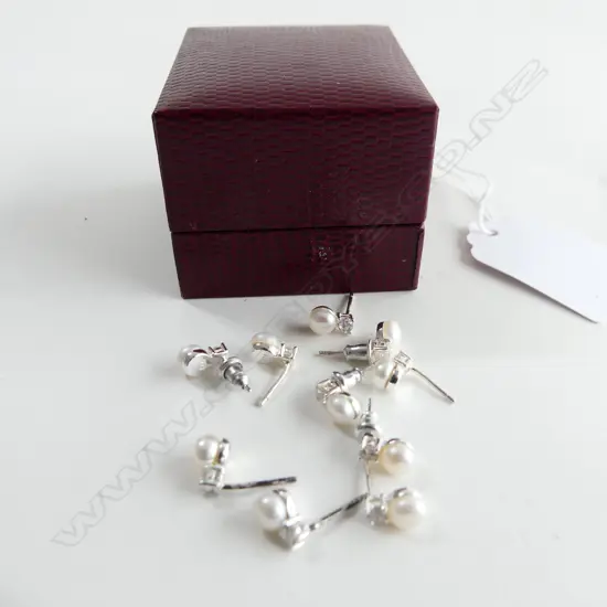 5 PRS 925 SILVER & PEARL STUD EARRINGS