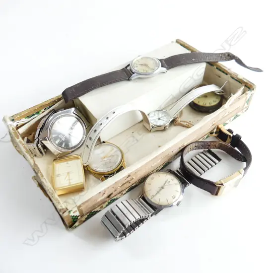 BOX ASST OLD WATCHES INCL SEIKO AUTOMATIC (BAND A/F)