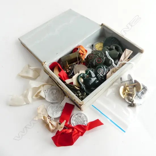 CIGAR BOX  COINS PLASTIC TIKI WATCH ETC