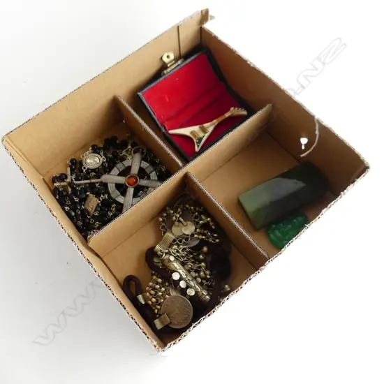 SMALL BOX ETHNIC JEWLERY  CRUCIFIXS  JADE PCS ETC