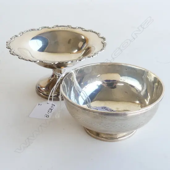 2 SILVER DISHES: SML COMPOTE 1923 + HEAVY SUGAR BOWL L.1909. 207gms