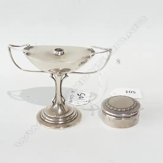 STG SILVER VASE H. 75MM & SM PILL BOX (BIRM 1912) TOT. WEIGHT 69GMS