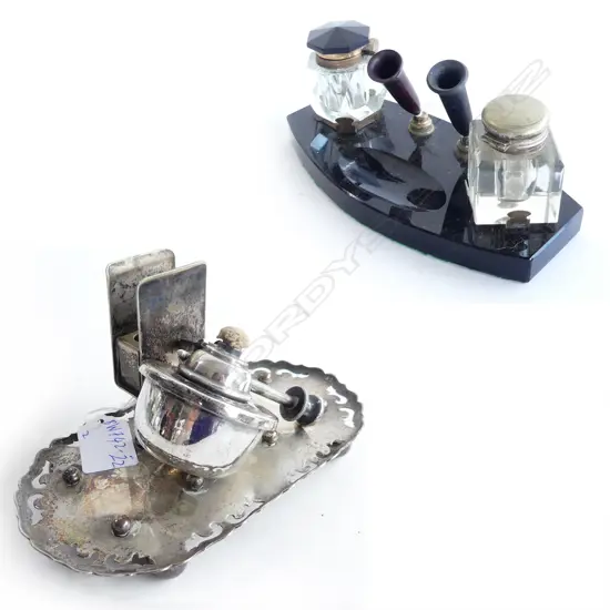 2 DESKSETS.ONE BLACK ONYX L. 200mm OTHER SILVER PLATED. L. 170mm