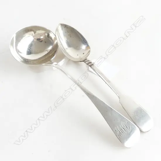 2 PCES STG SILVER CUTLERY; LADLE LONDON 1832 & DESERT SPOON EXETER 1849 83 GRAMS
