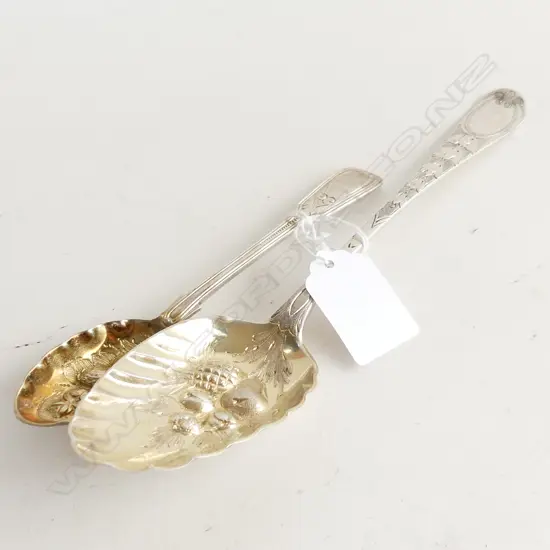 2 X 19THC SILVER BERRY SPOONS: table spoon 1807 + 1888 teaspoon 94gms 