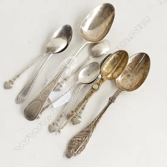 ASST STG SILVER/GEORGIAN BRIGHT CUT SPOON/2 TEASPOONS /GILDED SPOON + 6 STAMPED 80 145g