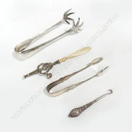 SM BAG STG SILVER; SUGAR TONGS, BABY RATTLE & HOOK