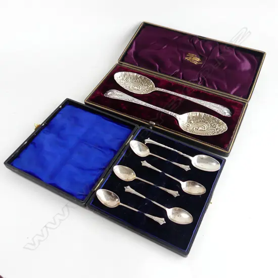 2 CASES CUTLERY; STG SILVER TEASPOONS (5+1) + PR EP BERRY SPOONS
