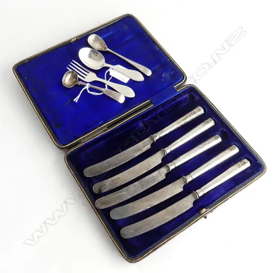 5 STG HANDLED KNIVES + 4 PCES SILVER CUTLERY; 2 GEORGIAN, 2 STG