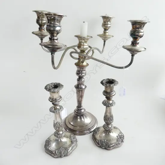 EP 5 BRANCH CANDELABRA + 2 ORNATE EP CANDLE STICKS H440 MM