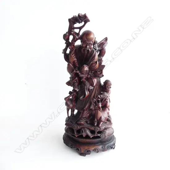 CHINESE ROSEWOOD CARVING ON STAND OF AN 'IMMORTAL',H.420mm WITH STAND H