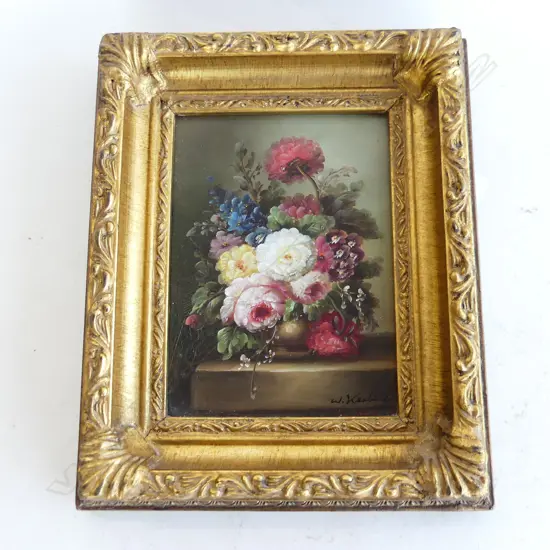 W. KERLING STILL LIFE OIL ON BOARD - GILT FRAME 165x120mm