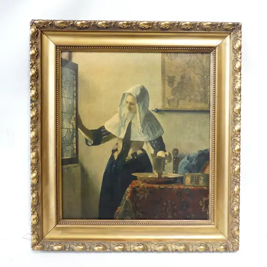 VERMEER PRINT 'GIRL AT THE CASEMENT' 430x380mm - GILT FRAME