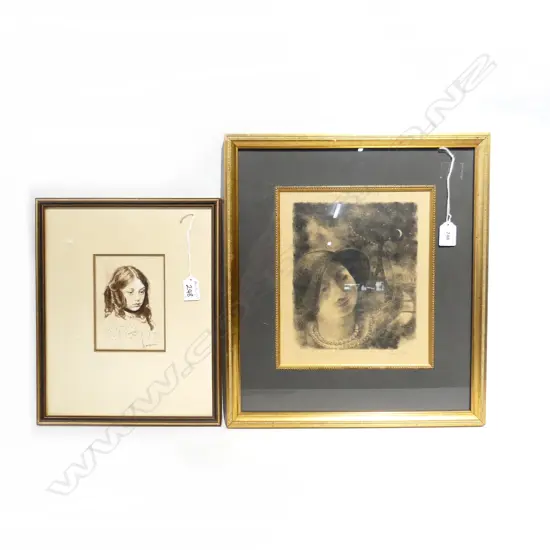 FRENCH ETCHING, WOMAN w. HAT & EIFFEL TOWER, SIGNED 2/100 260x225mm + DWYER PORTRAIT OF GIRL WC '77 140x100mm