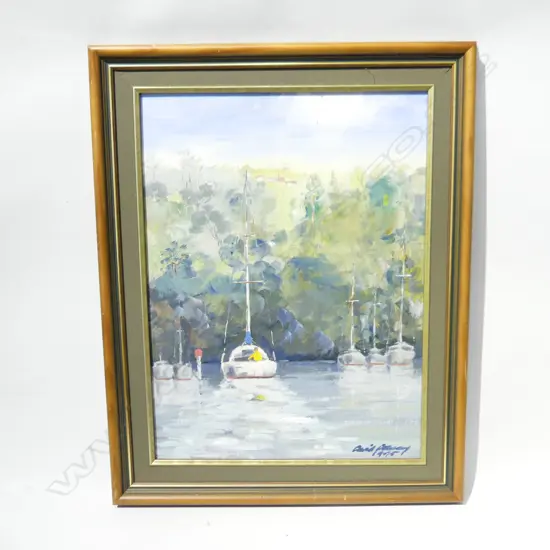 DAVID DOWNEY, YACHTS ON WATER, OIL ON CANVAS 1995 395x295mm