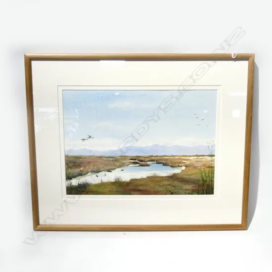 JENNIFER A PERYER (NZ) 'MIRANDA REFUGE' WATERCOLOUR, SIGNED, 370 X 260MM