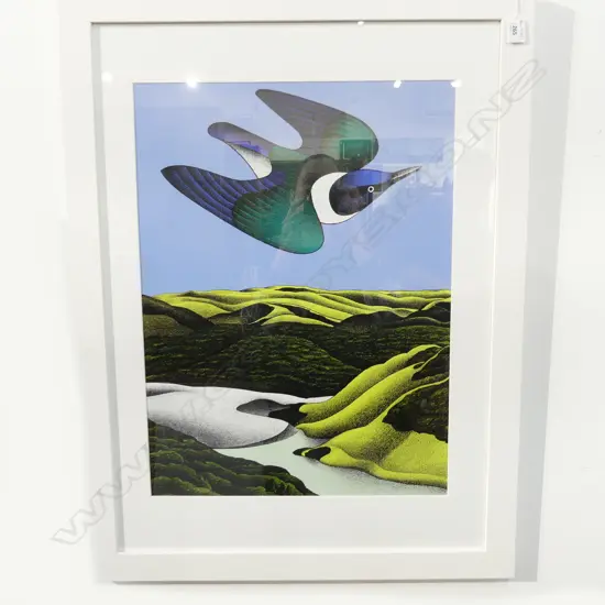DON BINNEY FRAMED PRINT 'SWOOP OF THE KOTARE' 600 X 440MM