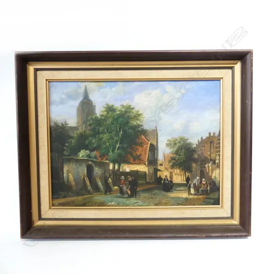 SIGNED DUTCH? STREET SCENE OIL ON BOARD 290x390mm