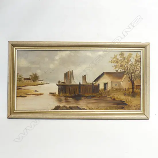 E. RYDER, COASTAL LANDSCAPE, OIL ON BOARD 290x600mm