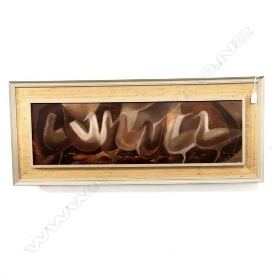 JOAN LINSEY 'BIRDS WAITING' OIL ON BOARD SIGNED & DATED '70 225x755mm