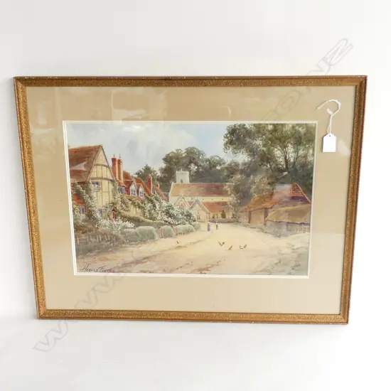 W/C ENGLISH VILLAGE SCENE SIGNED HAROLD FOSTER H510MM L660