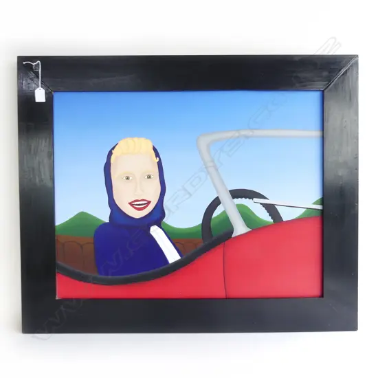 FRAMED OIL BLOND IN SPORTS CAR H710MM W870MM