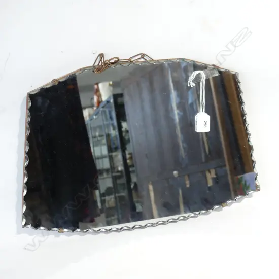 VINTAGE BEVELLED EDGED, WOODEN BACKED WALL MIRROR 450 X 300MM