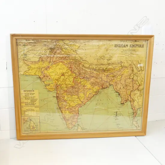 FRAMED OLD SCHOOL REFERENCE MAP 'INDIAN EMPIRE' H.820 x 1080mm