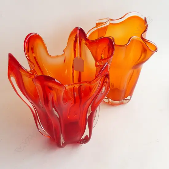 2 ART GLASS ORANGE VASES H.230mm