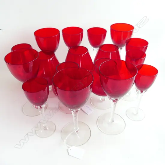 17 ASST RUBY WINE GLASSES AND BRANDY BALLOONS MINOR CHIPS TO SOME