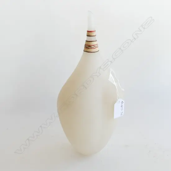 A ANGUS ART GLASS VASE signed. with rafia binding H.270mm.