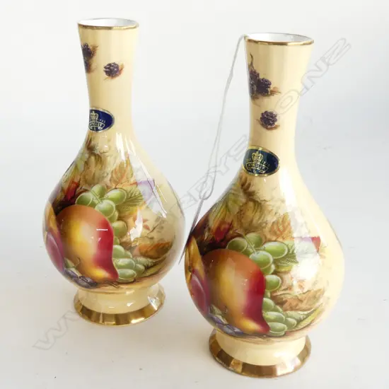 2 AYNSLEY ROSE VASES 'ORCHARD PATTERN', H.165mm