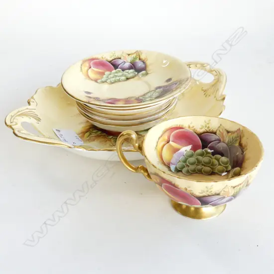 6 PCS AYNSLEY 'ORCHARD GOLD', 1 CAKE PLATE, 4 SML DISHES, 1 CUP & SAUCER