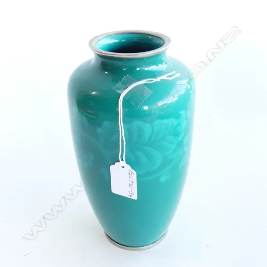 JAPANESE GREEN MONOCHROME ENAMEL VASE, H.220mm