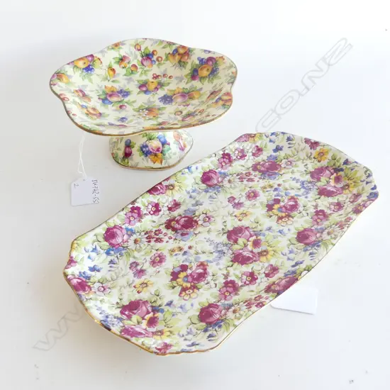 TWO CHINTZ AOF ITEMS. DISH IN SUMMERTIME PATTERN. L.256mm & TAZZA IN SUMMERTIME H. 75mm 