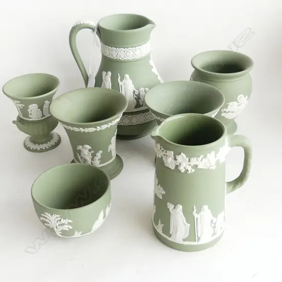 7PCS GREEN WEDGEWOOD JASPERWARE