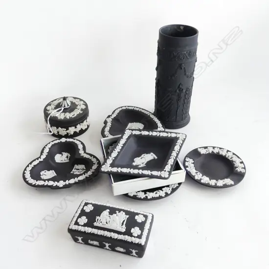 9PCS BLACK WEDGEWOOD JASPERWARE