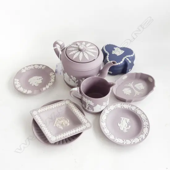7PCS LILAC & 1 BLUE WEDGEWOOD JASPERWARE 