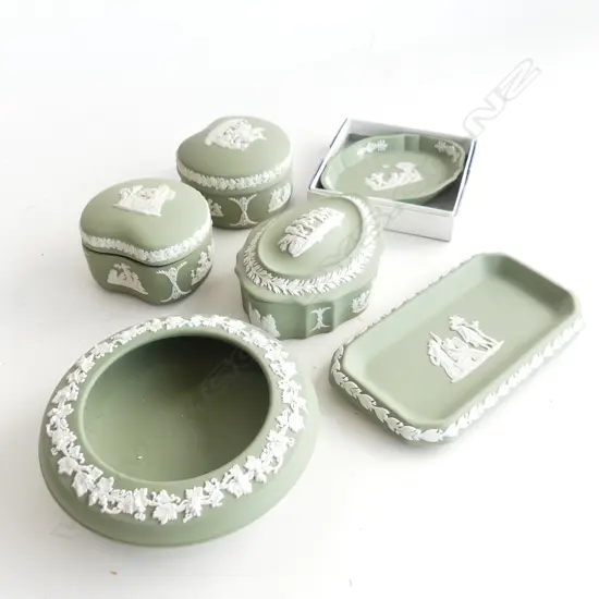 6 PCS GREEN WEDGEWOOD JASPERWARE 