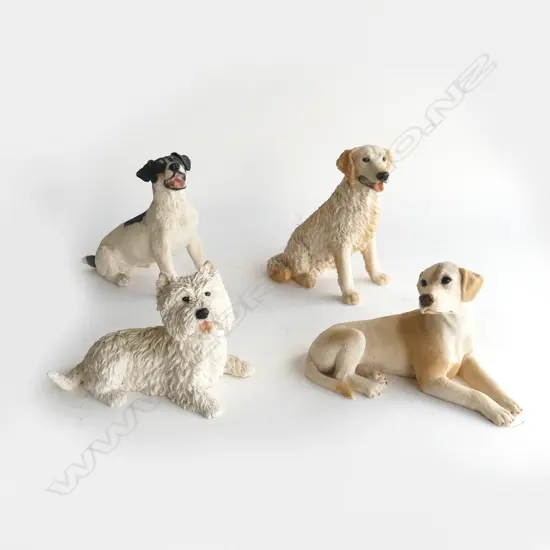 4 ITALIAN DOG SCULPTURES BY CASTAGNA ITALY – WEST HIGHLAND TERRIER, GOLDEN RETRIEVER ETC  