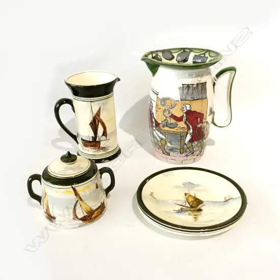 6PCS ROYAL DOULTON, 1 LG JUG & 5 PCS w SAILING SCENES