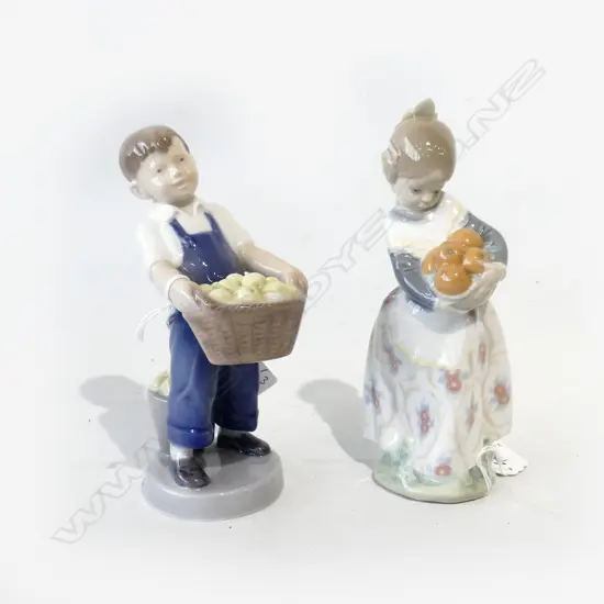 2 FIGURINES; ROYAL COPENHAGEN BOY w. FRUIT H.160mm, LLADRO GIRL w. ORANGES H.170mm