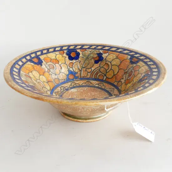 CHARLOTTE RHEAD DEEP BOWL. TUBELINED TL 164 ORANGE BLUE FLORAL DETAIL . W.250mm H. 80mm 