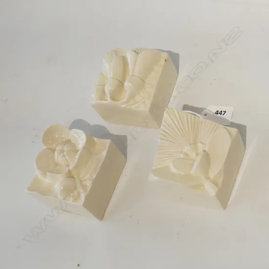 3 BOB STEINER WHITE CERAMIC NZ FLOWER BLOCKS; 80 X 80MM 1 IN BOX ORIGINAL BOX 
