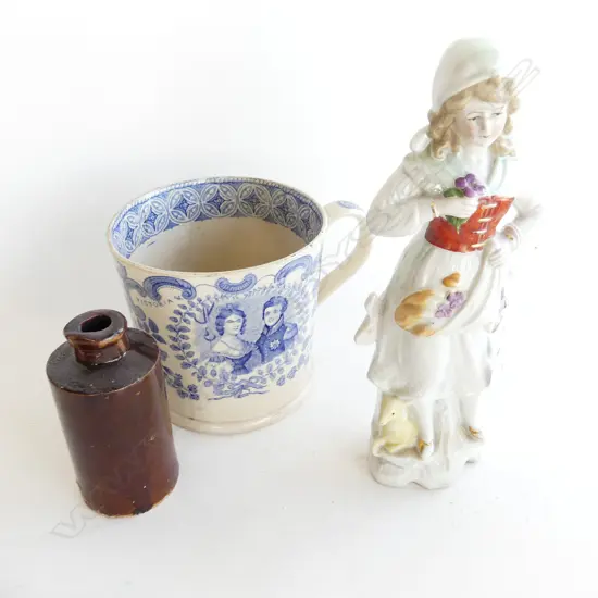 VICTORIA & ALBERT 1840 COMM. MUG + BISQUE FIGURE + INK BOTTLE