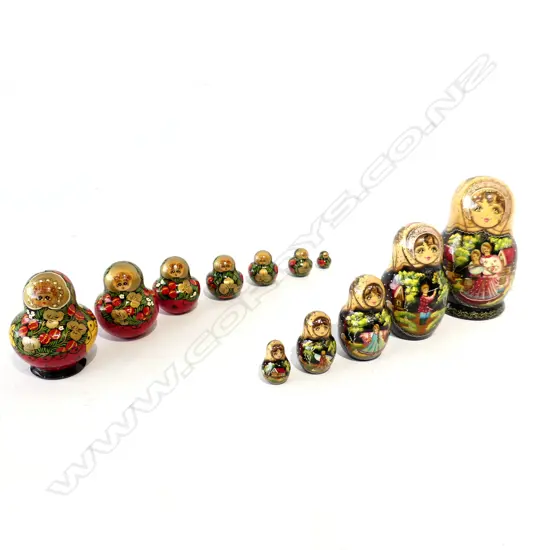 TWO SETS RUSSIAN NESTING DOLLS H. 160 & 100MM