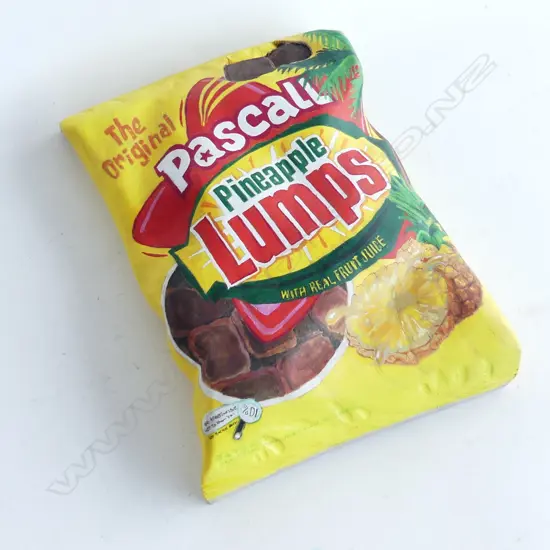 KEVEN MCCARDELL WOOD SCULPTURE ARTIST, CARVED & PAINTED 'PASCALL PINEAPPLE LUMPS' SIG. TO BASE 140 X 195MM