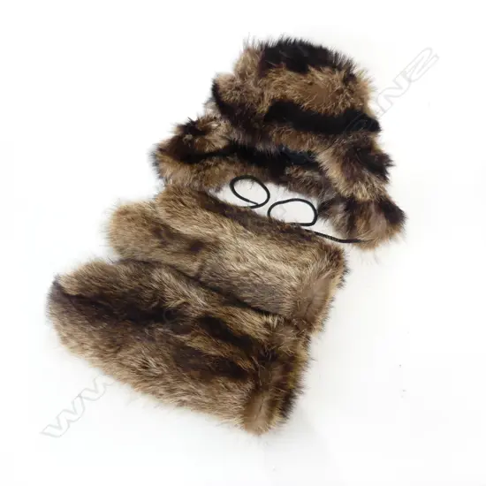 MENS REAL RACCOON HAT & MITTENS, BOTH FULLY LINED **RTV**