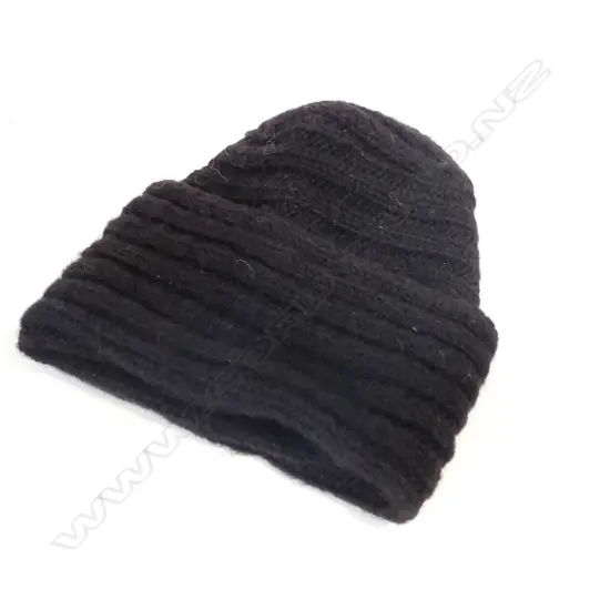 UNISEX BLACK PURE NZ WOOL HAND KNITTED LONG BEANIE/SLOUCH HAT,