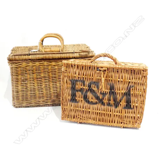 2 CANE BASKETS 1 FORTNUM & MASON  370 X 250MM & 300 X 240MM
